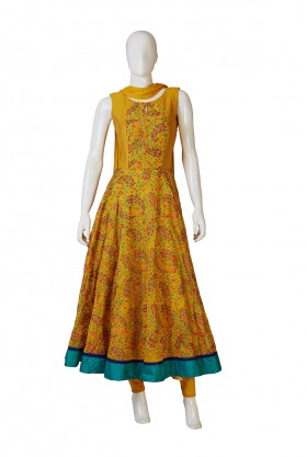 Mustard Indo Western Dress In Parsley Pattern